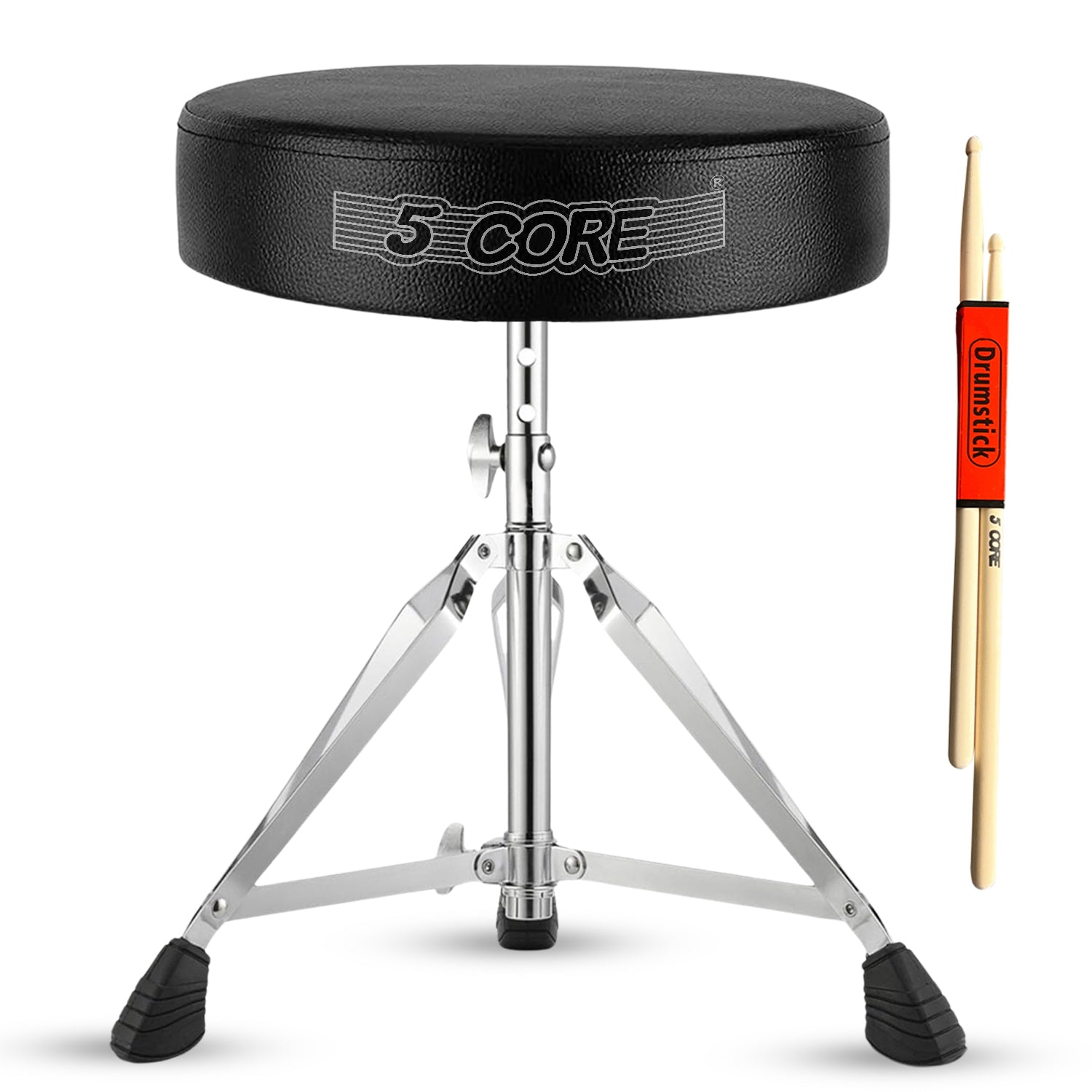 5Core Drum Throne featuring high-density memory foam and adjustable height for drummers, showcasing its sturdy design and comfort.